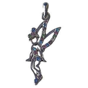 Tinkerbell Pendant Disney Multi Colored Charm Crystal Silver Tone Jewelry Tink